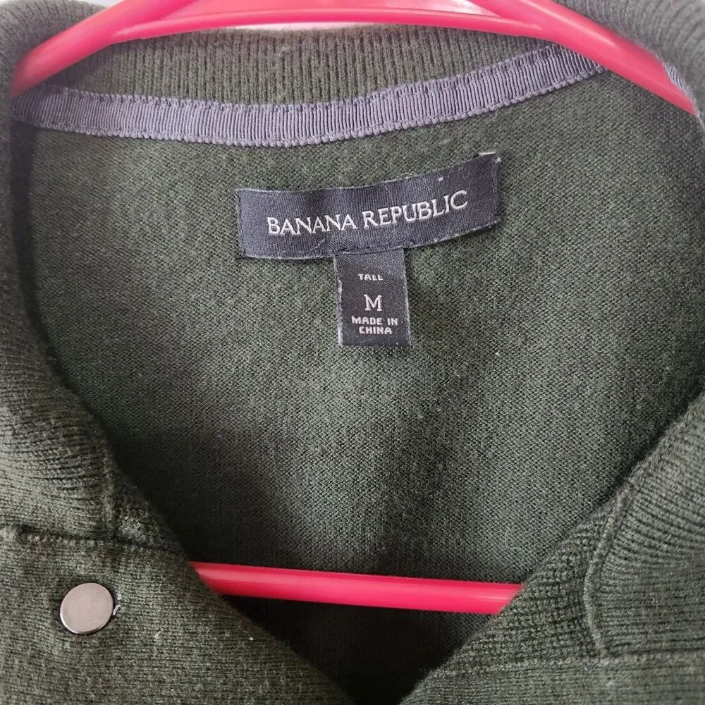 Banana Republic Mens Merino Blend Pullover Sweater Sage Green Snap Collar M Knit - Picture 4 of 10